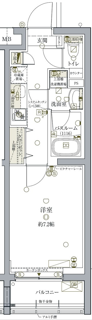 1Kの間取りです。