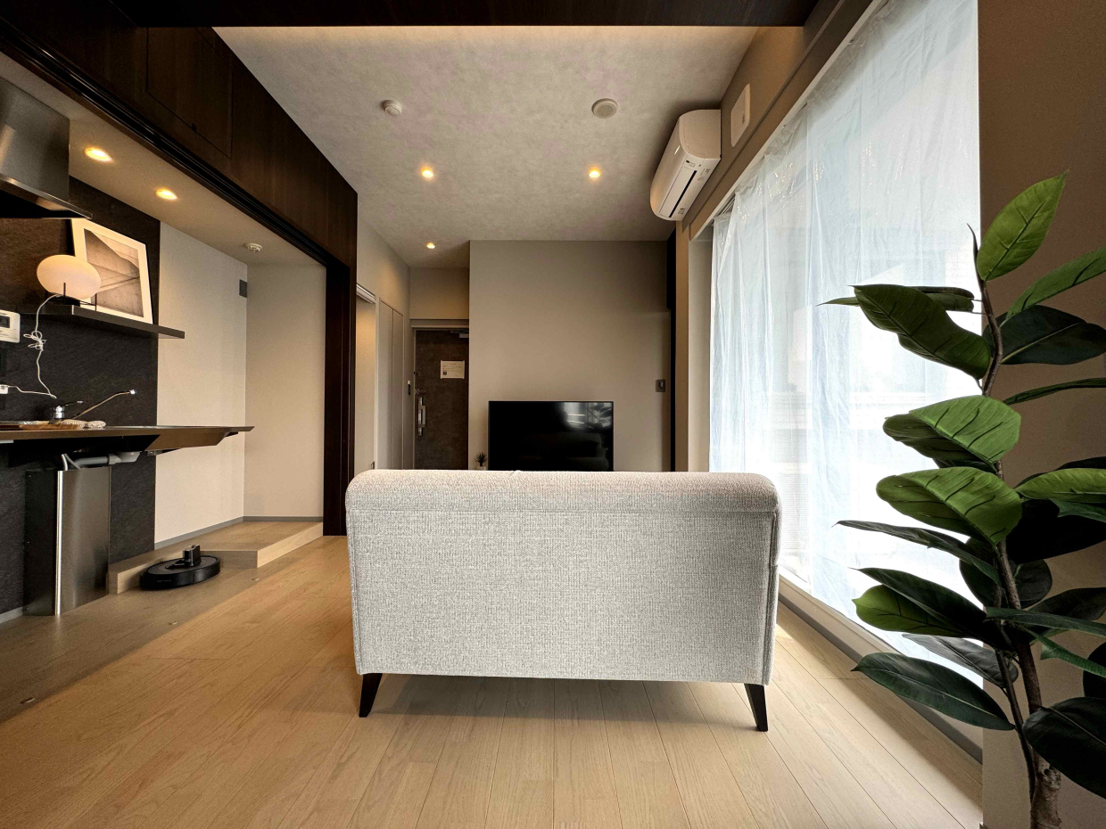 天井はダウンライトと間接照明ですっきり。