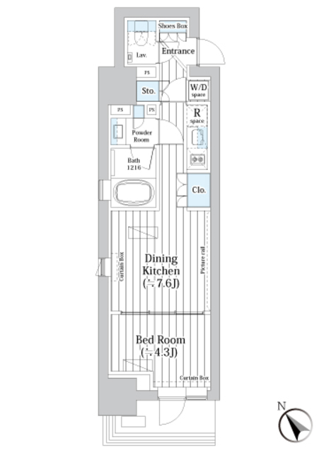 1DKの間取りです。
