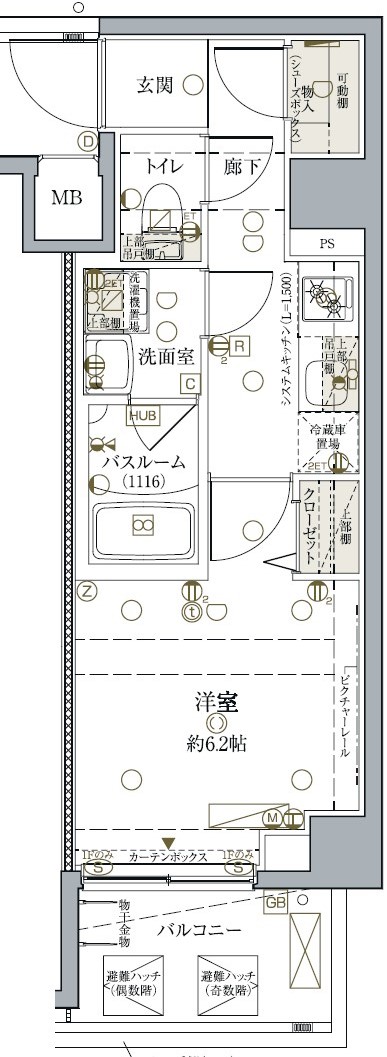 1Kの間取りです。