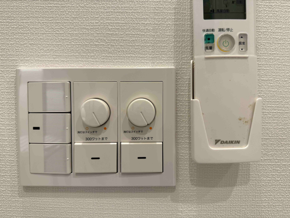 各部屋にダウンライトが設置されており、調光できる