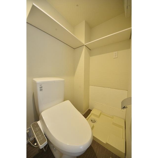 トイレと洗濯機の上には棚があって、日用品をストックしやすそうです。