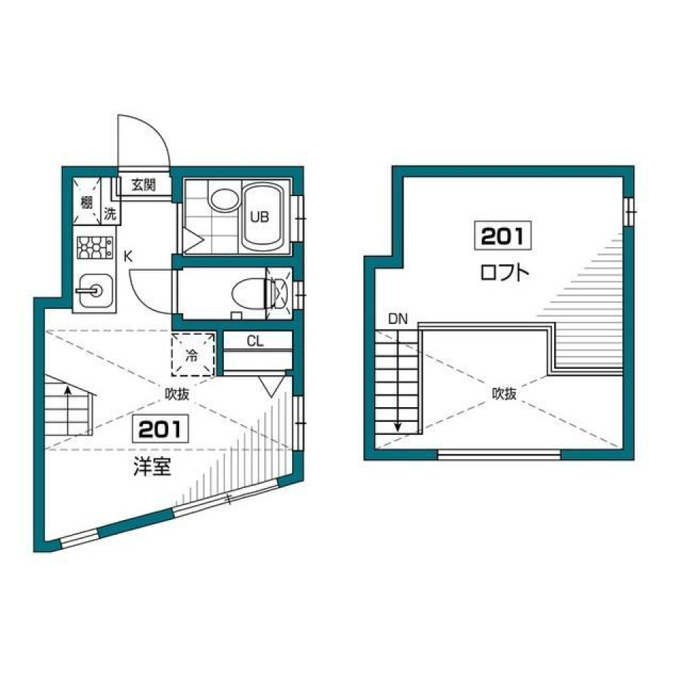 グランエッグス大原　201号室の間取り図