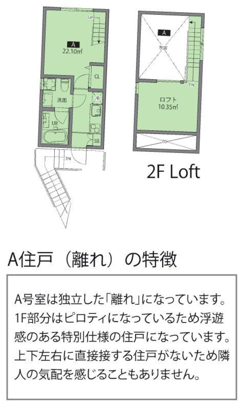 ゆったりオープンスペースなロフト付きのお部屋の間取り図