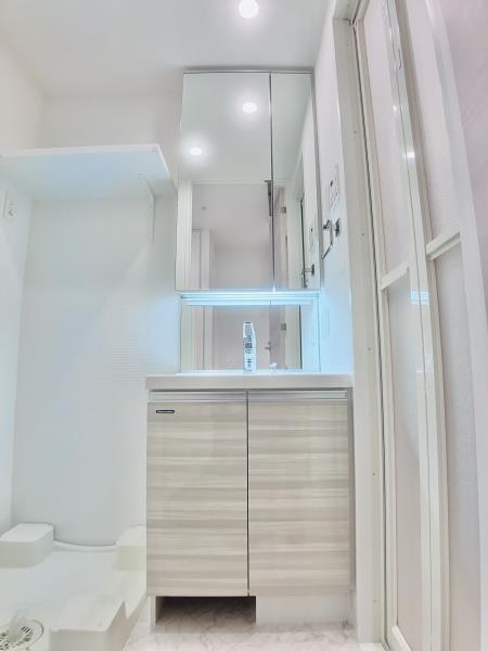 洗濯機と洗面台は同じ空間にあります。