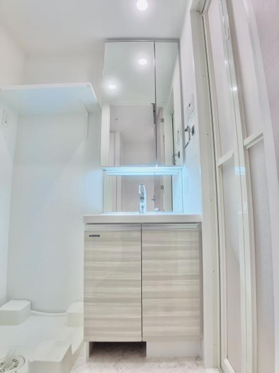 洗濯機と洗面台は同じ空間にあります。