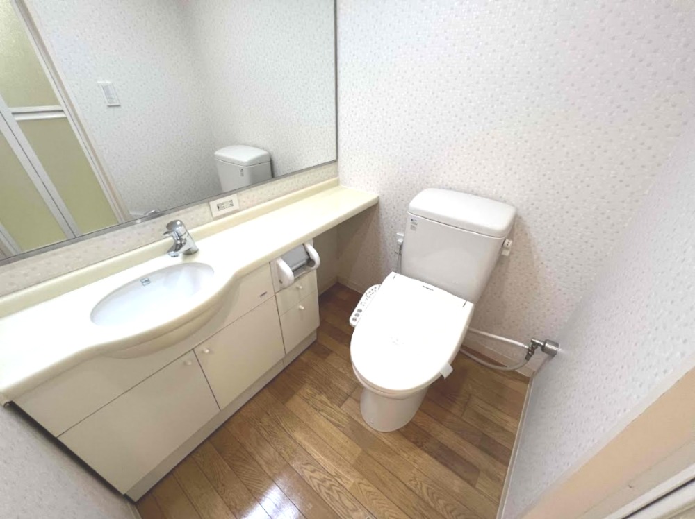 洗面台が広くて鏡が大きいのは嬉しいポイント