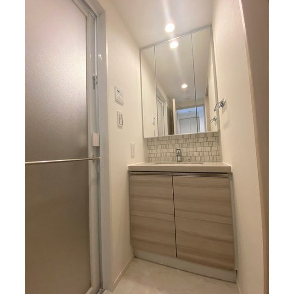 ナチュラルウッドがアクセント。大きな鏡の洗面台です。
2024.03.16撮影