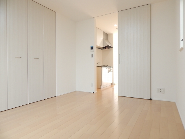 横引きの扉で洋室とキッチンが区切られています。