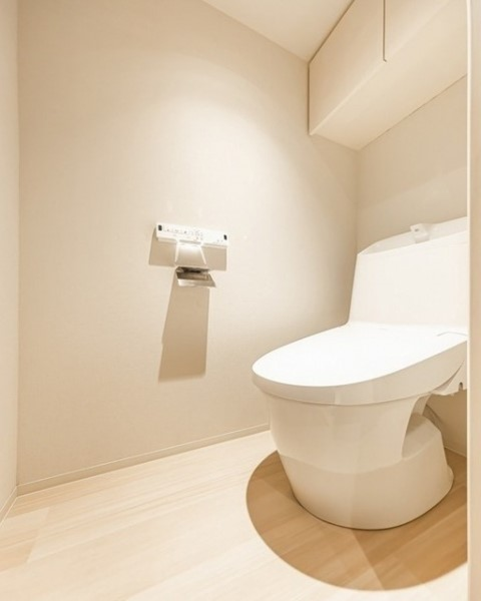 トイレには吊戸棚があり、トイレ用品が仕舞えますね