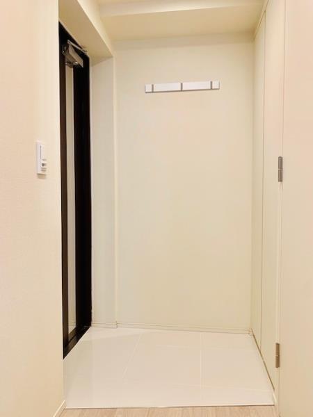 玄関の様子。ドアの正面にシューズボックスが設置されています。