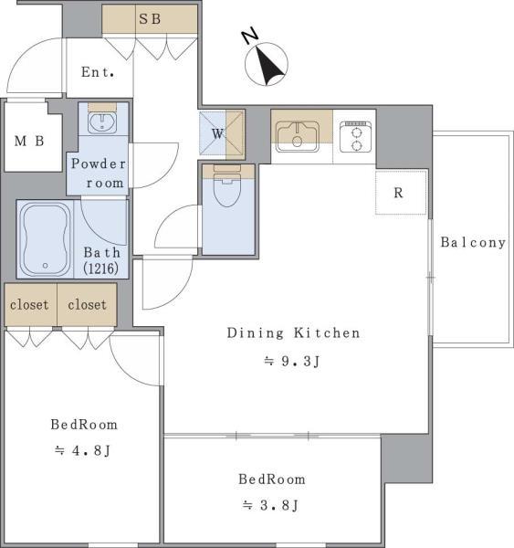 2ＤＫの間取りです。