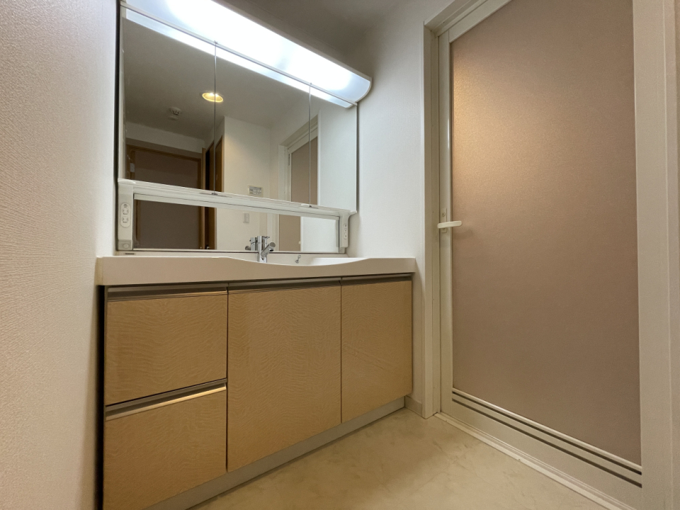 親子で並んで歯磨きとドライヤーできます。