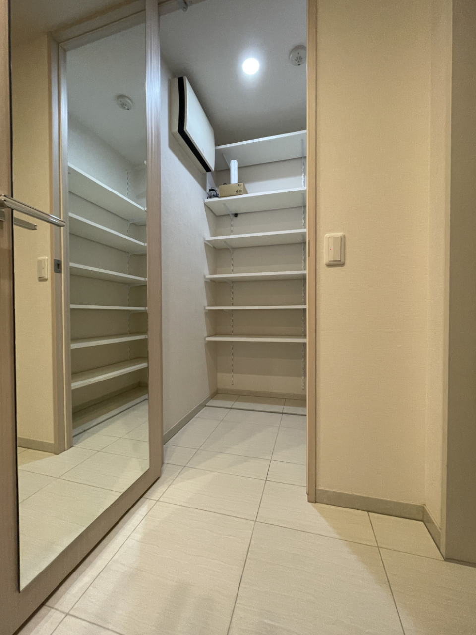 扉は鏡になっているのでお出かけ前の最終チェックを。