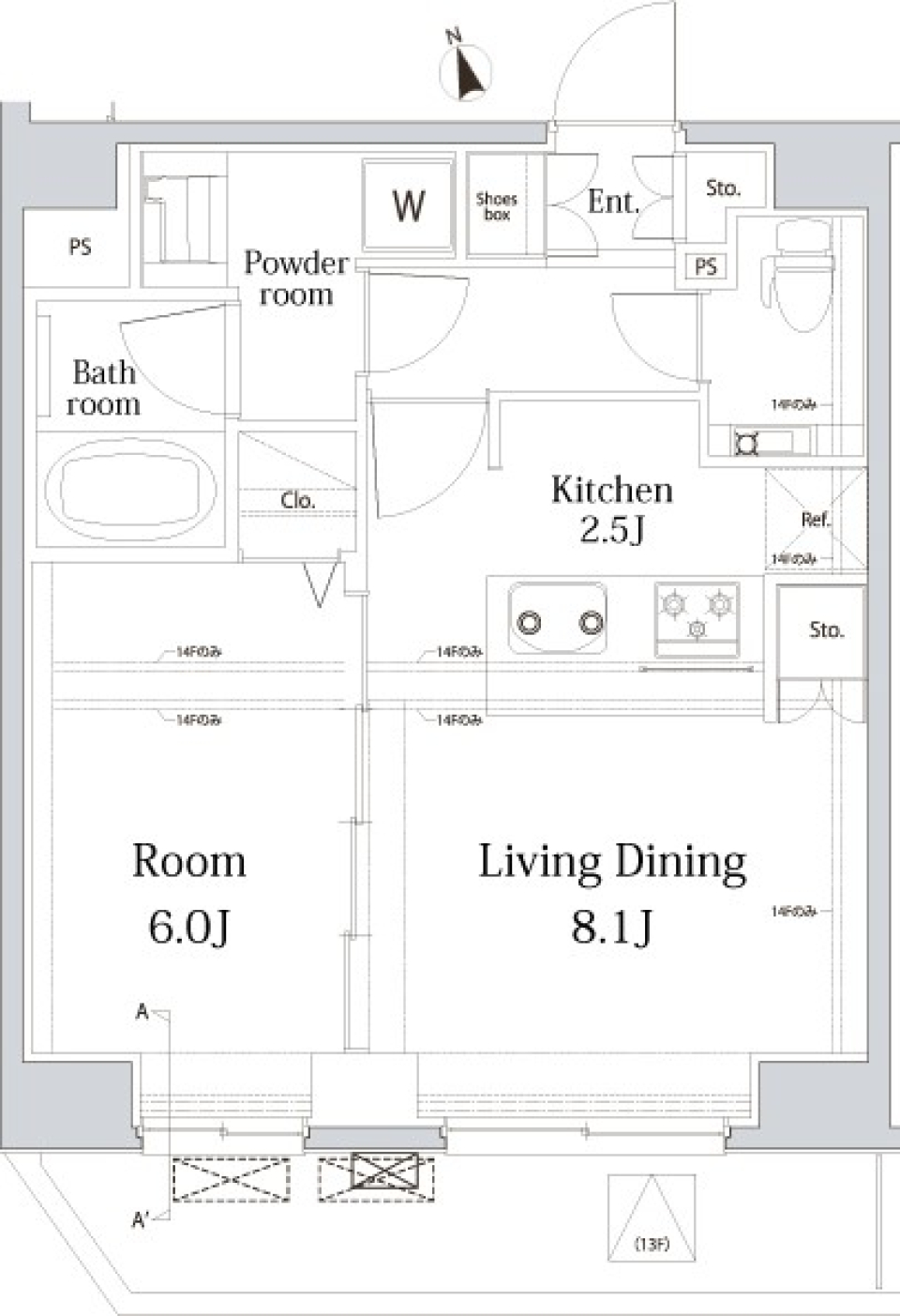 プレミアムキューブ品川大崎　1302号室の間取り図