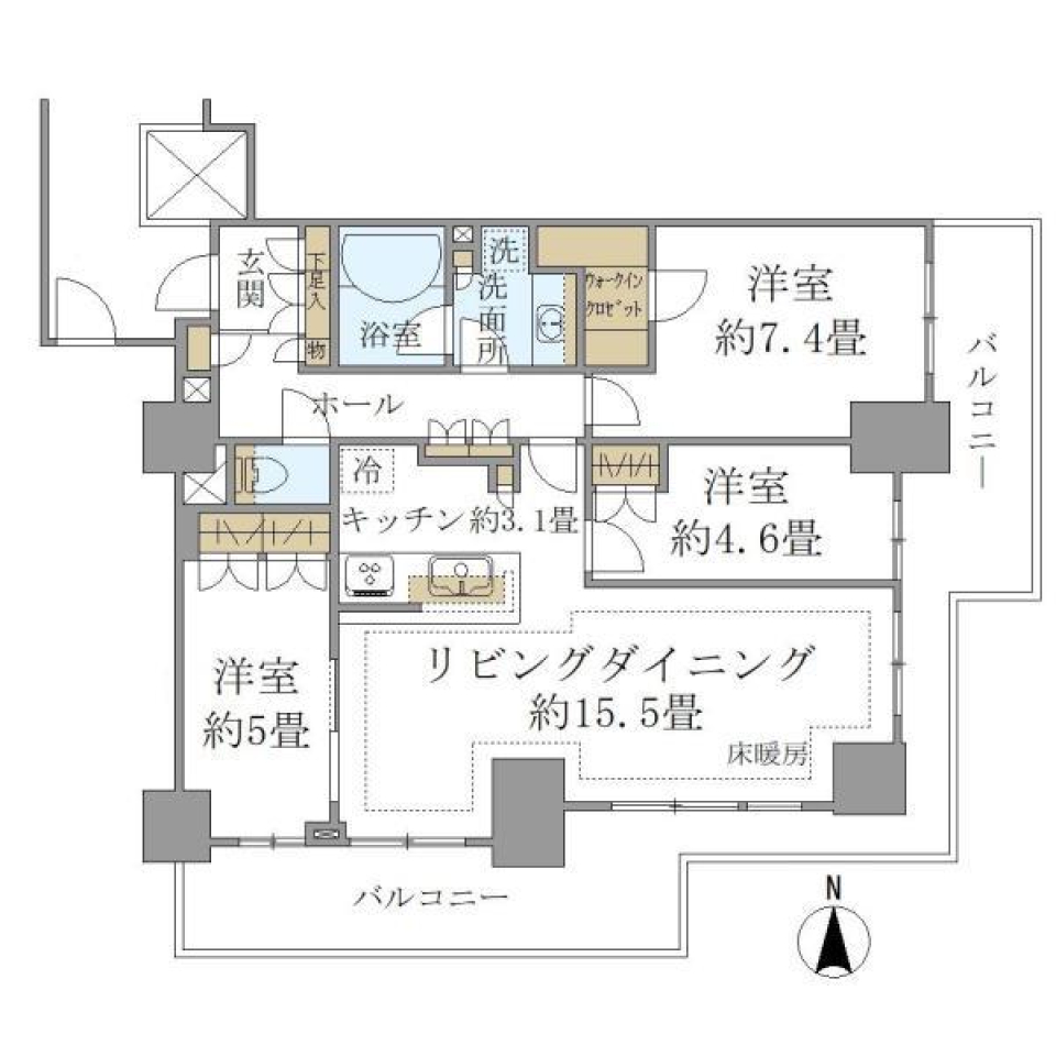 Ｂｒｉｌｌｉａ　Ｔｏｗｅｒ　ＫＡＷＡＳＡＫＩ　2608号室の間取り図