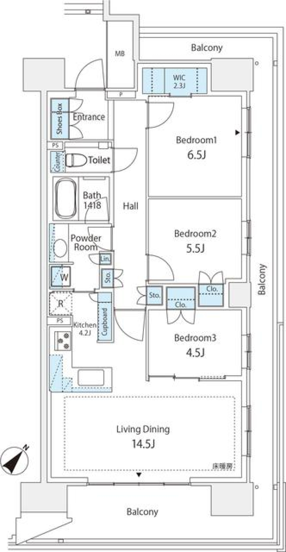 ＨＡＲＵＭＩ　ＦＬＡＧ　ＰＡＲＫ　ＶＩＬＬＡＧＥ　Ｆ棟　1201号室の間取り図