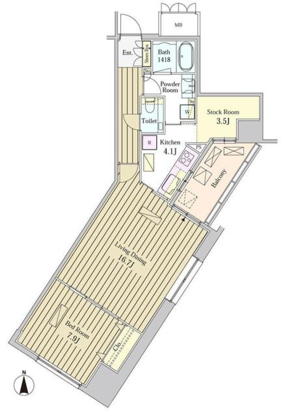 ＭＯＭＥＮＴＯ　ＳＨＩＯＤＯＭＥ　1903号室の間取り図