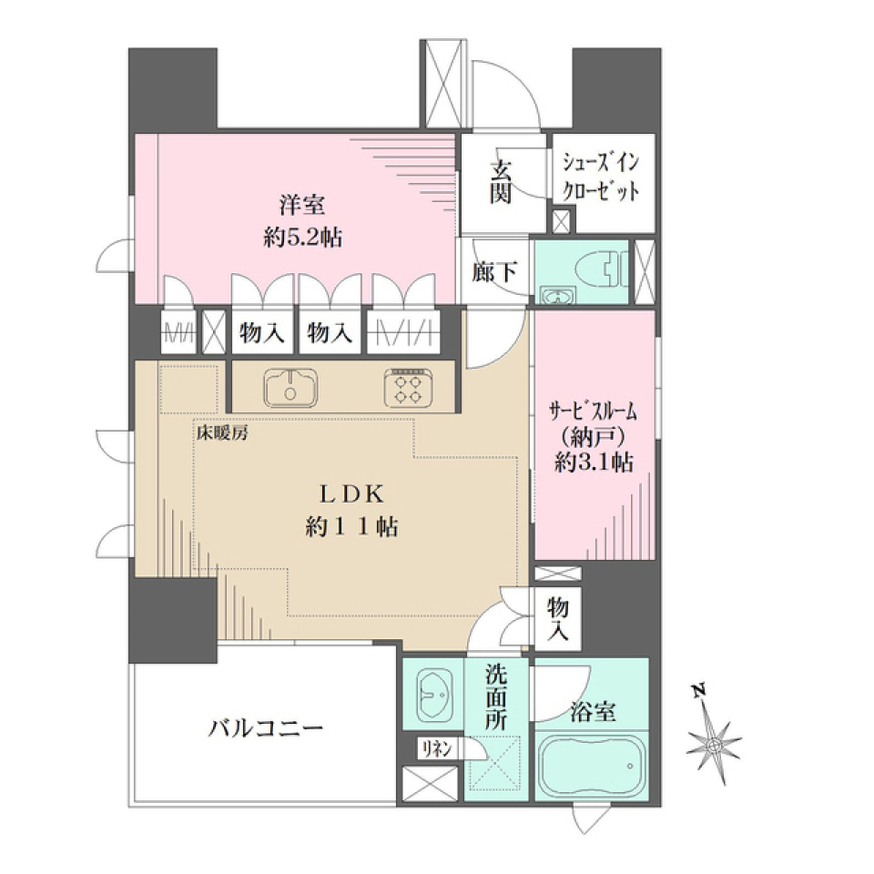 リビオレゾン大手町　1102号室の間取り図