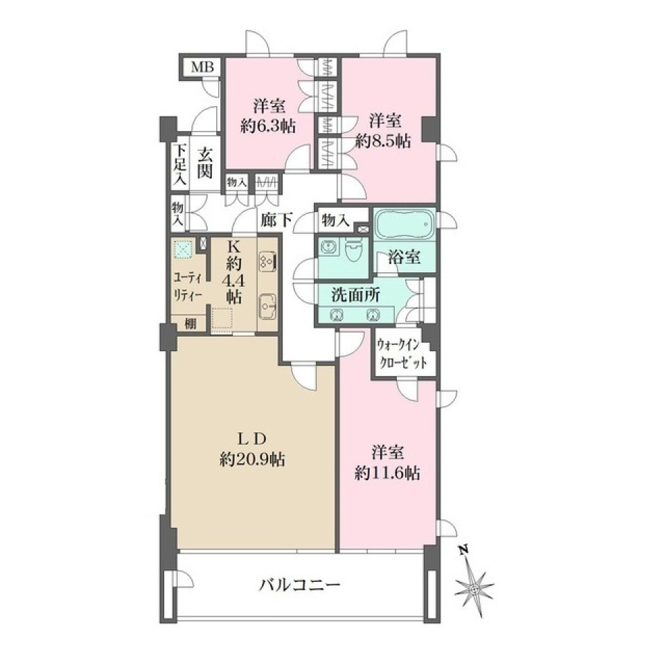 パークハウス等々力　Ｗ棟　101号室の間取り図