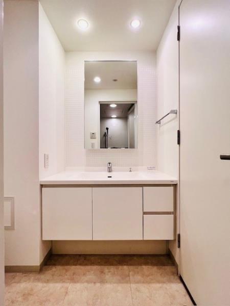 洗面台もしっかりしたつくりで、収納力も期待できそう。