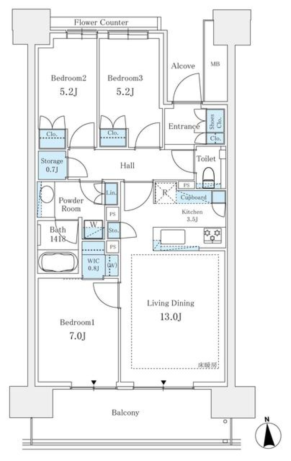 ＨＡＲＵＭＩ　ＦＬＡＧ　ＰＡＲＫ　ＶＩＬＬＡＧＥ　Ｃ棟　1804号室の間取り図