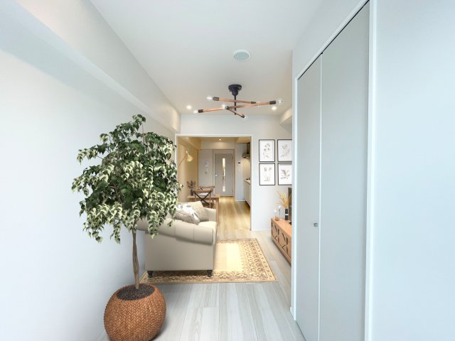 実際の室内にバーチャルで家具を配置した写真です。