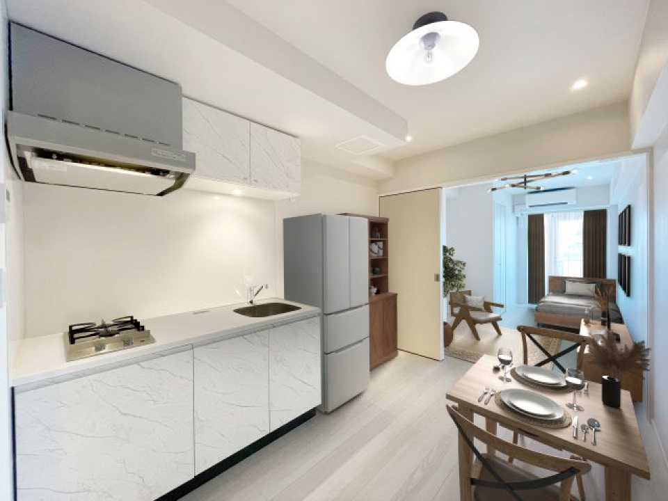 実際の室内にバーチャルで家具を配置した写真です。