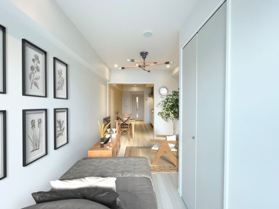 実際の室内にバーチャルで家具を配置した写真です。