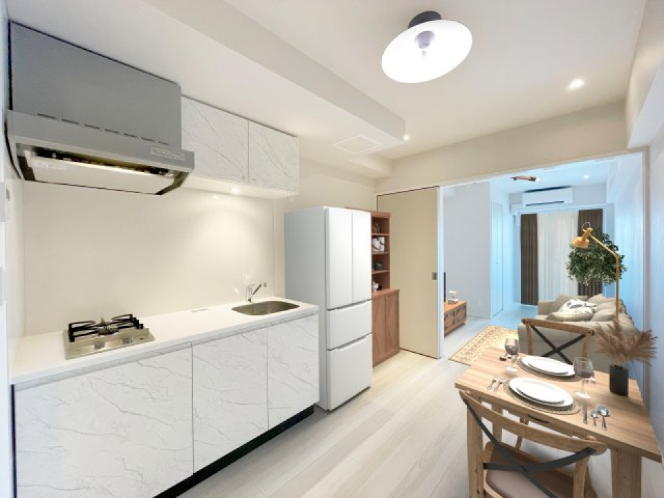 実際の室内にバーチャルで家具を配置した写真です。