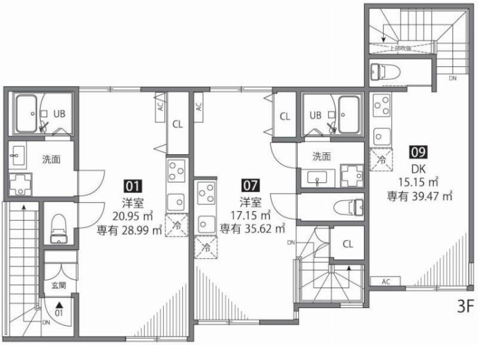 グランエッグス用賀　07号室［新築］の間取り図