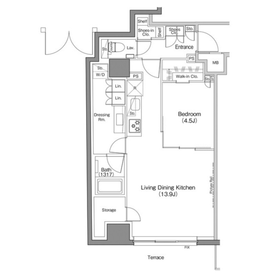 ザ・パークハビオ神楽坂香月　102号室［ペット可］の間取り図