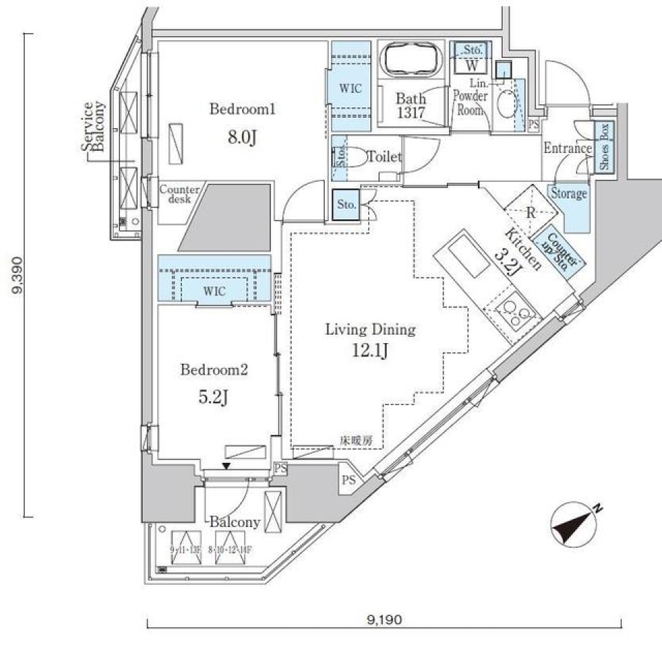 Ｐｒｉｍｅ　Ａｒｔ白金台　902号室の間取り図
