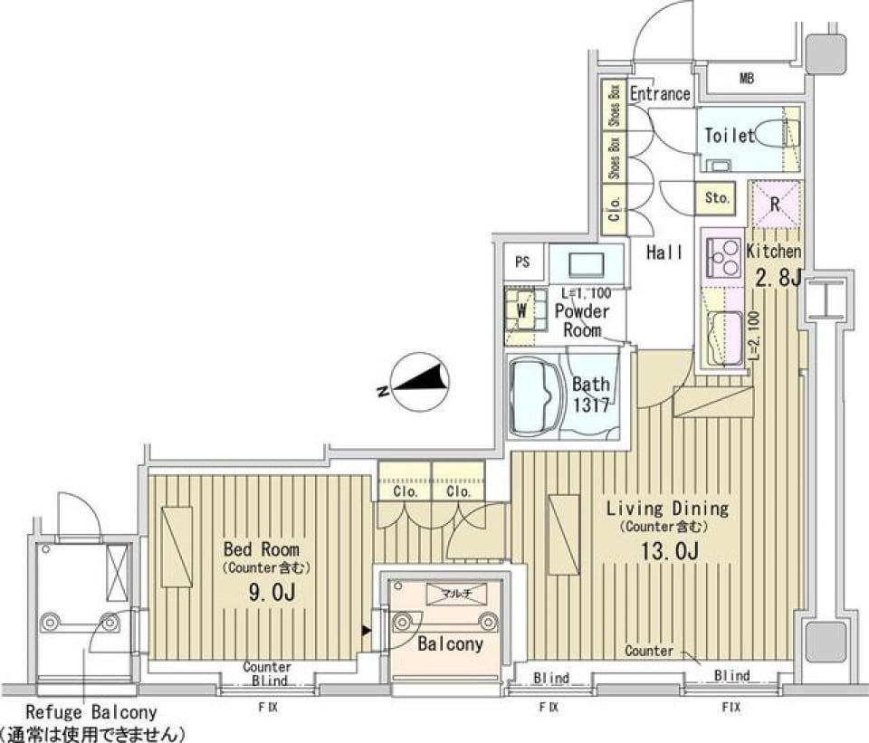 パークアクシス御成門　1907号室の間取り図