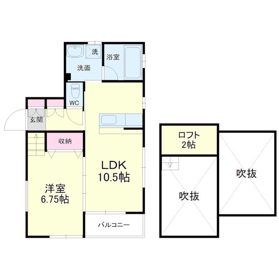開放感抜群のシンプルな1LDKの間取り図