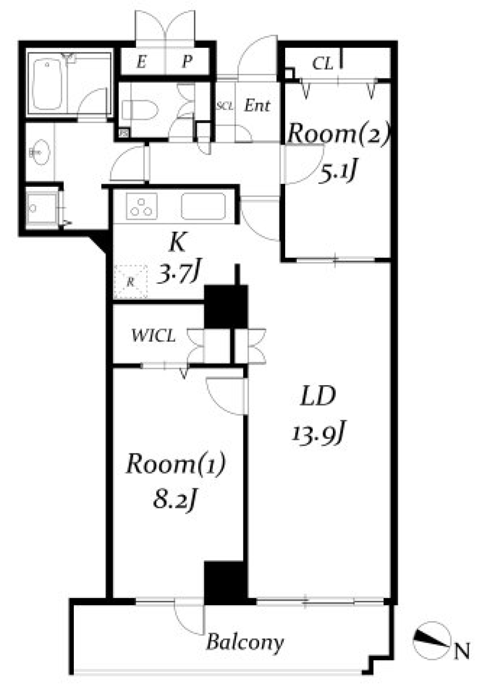 プライムゲート飯田橋　1203号室［ペット可］の間取り図