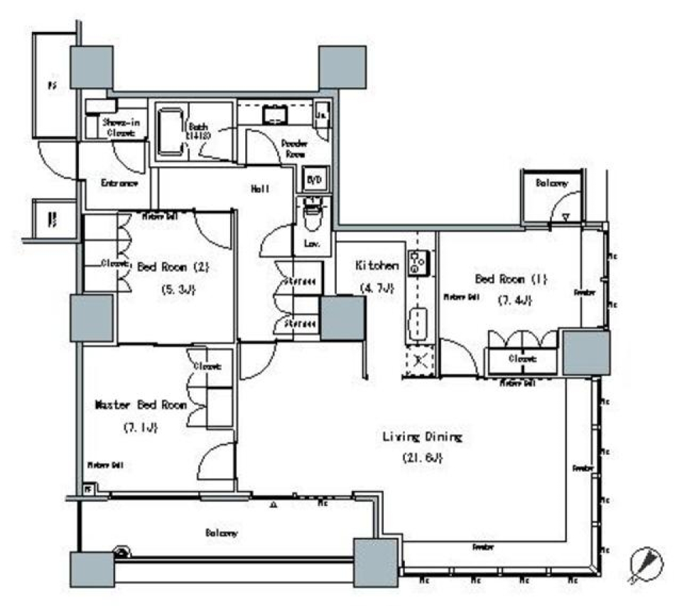 ＴＨＥ　ＴＯＫＹＯ　ＴＯＷＥＲＳ　ＭＩＤＴＯＷＥＲ　2215号室［ペット可］の間取り図