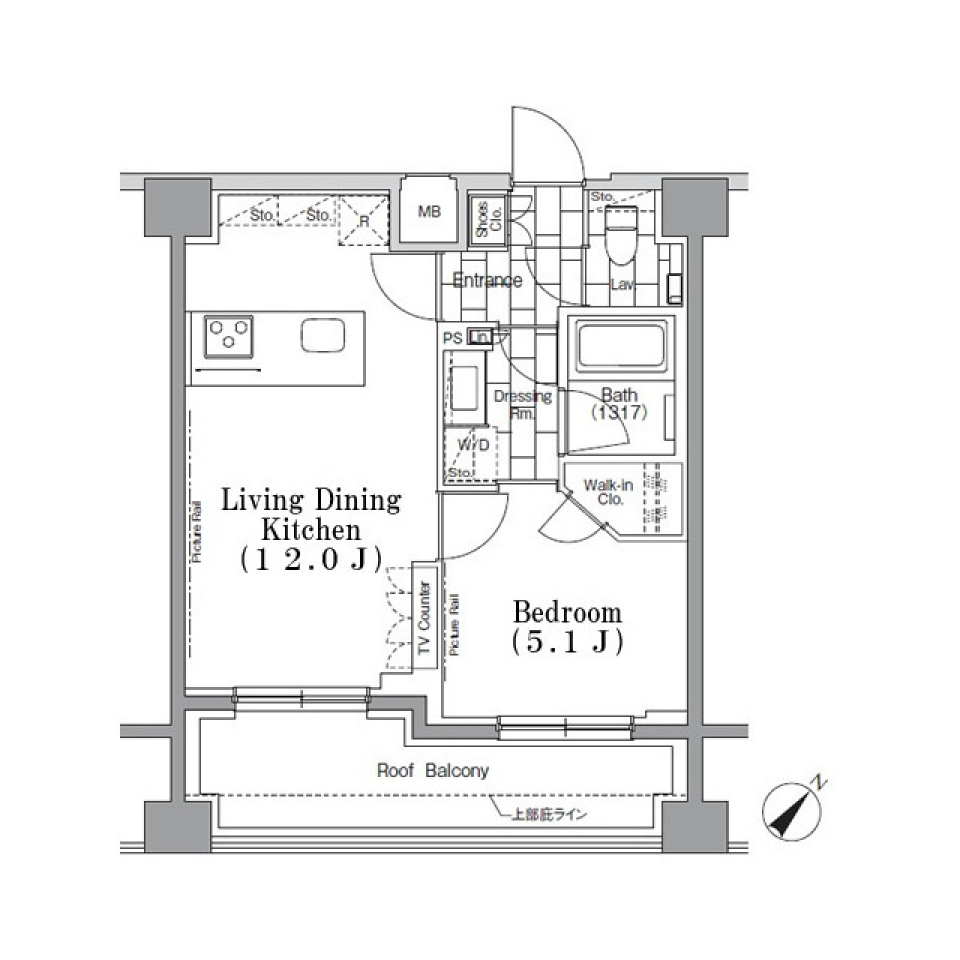 ＯＮＥ　ＲＯＯＦ　ＦＬＡＴ　ＴＳＵＫＩＳＨＩＭＡ　703号室の間取り図