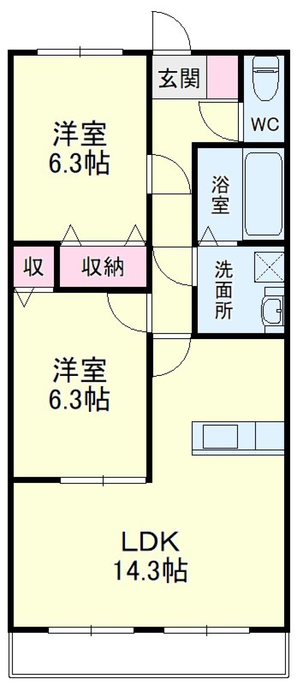 設備充実の2LDK！の間取り図