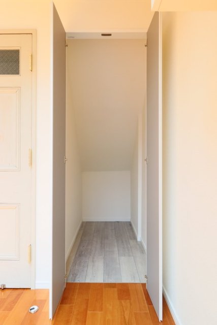 リビングの収納は奥行きがあるタイプ。掃除道具なども入りそうです。