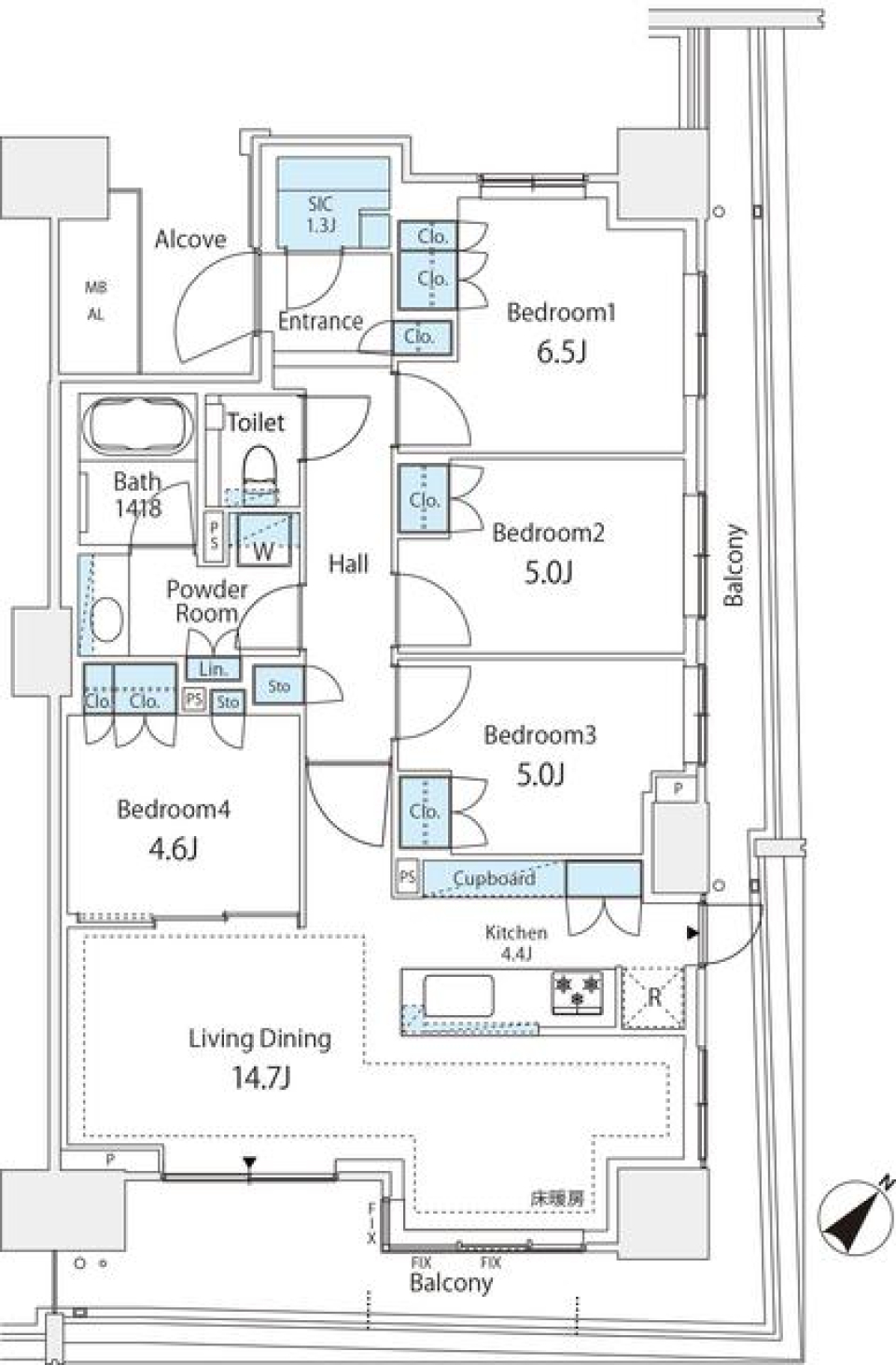 ＨＡＲＵＭＩ　ＦＬＡＧ　ＳＵＮ　ＶＩＬＬＡＧＥ　Ｂ棟　1409号室の間取り図