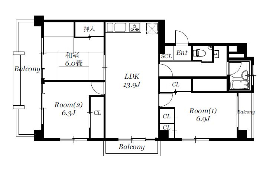 タカノハマンション　401号室の間取り図