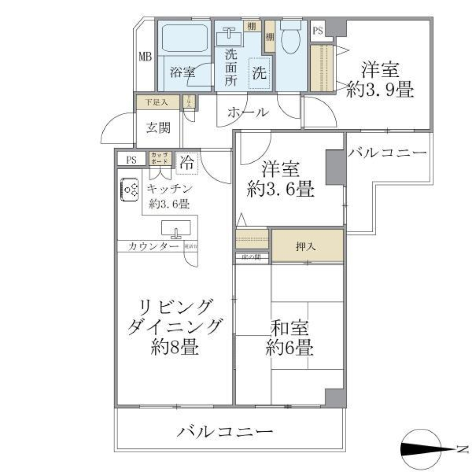 東建ニューハイツ港南中央　102号室の間取り図