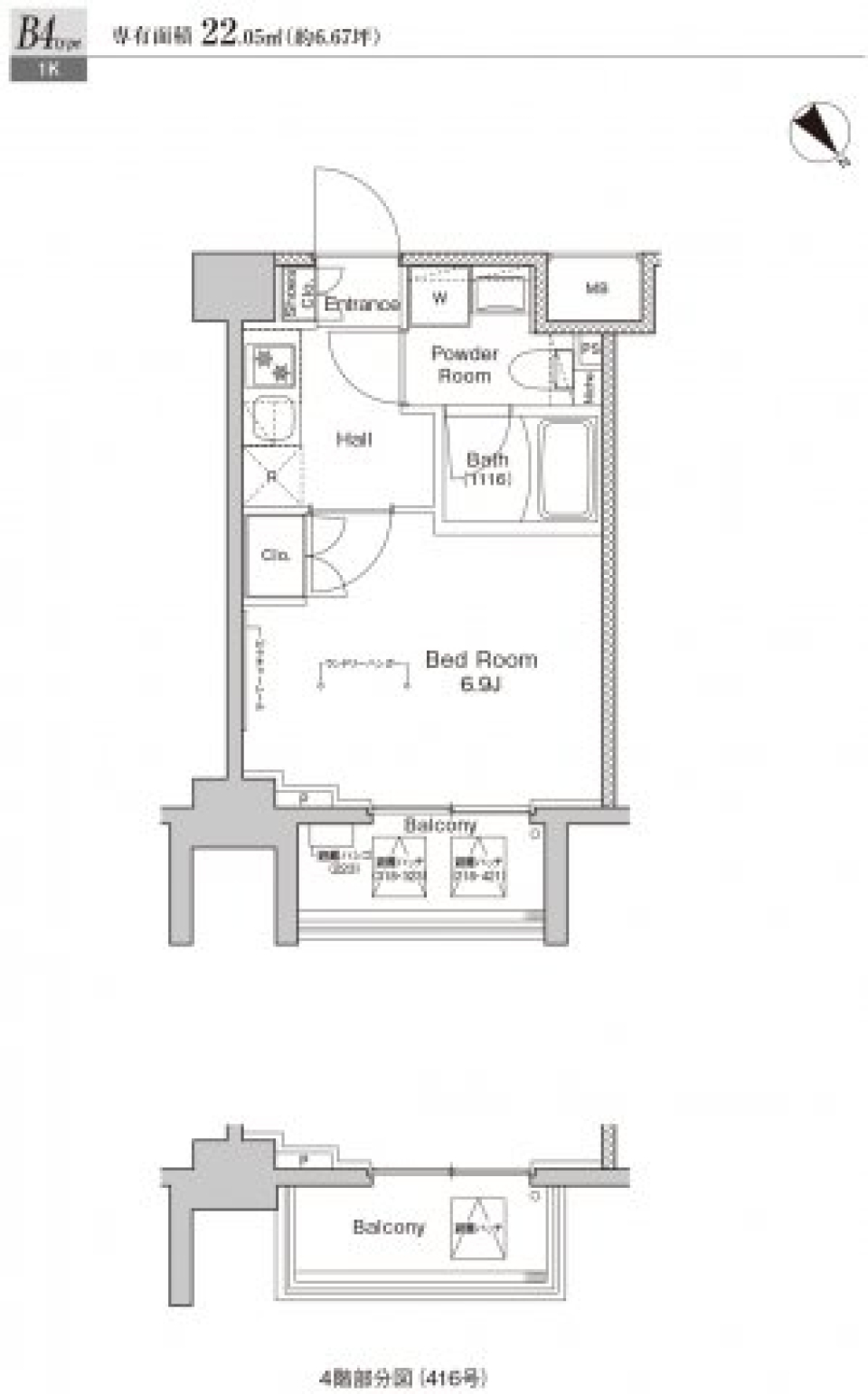 プラウドフラット戸越公園　416号室［ペット可］の間取り図