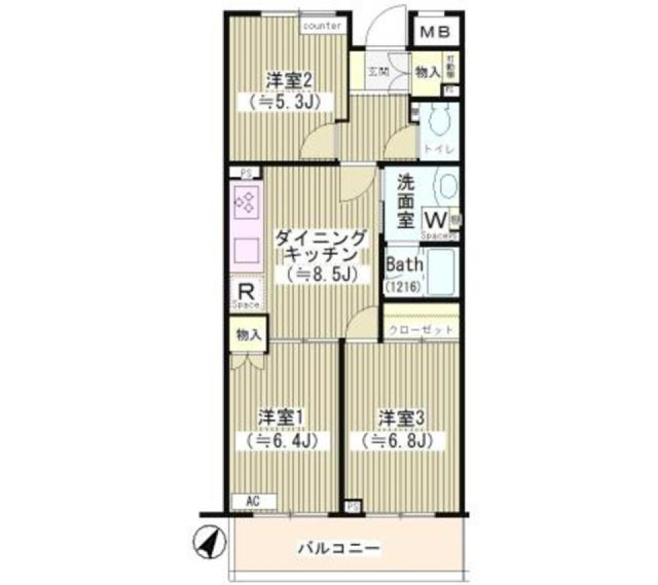 第２ゼルコーバ烏山　302号室の間取り図