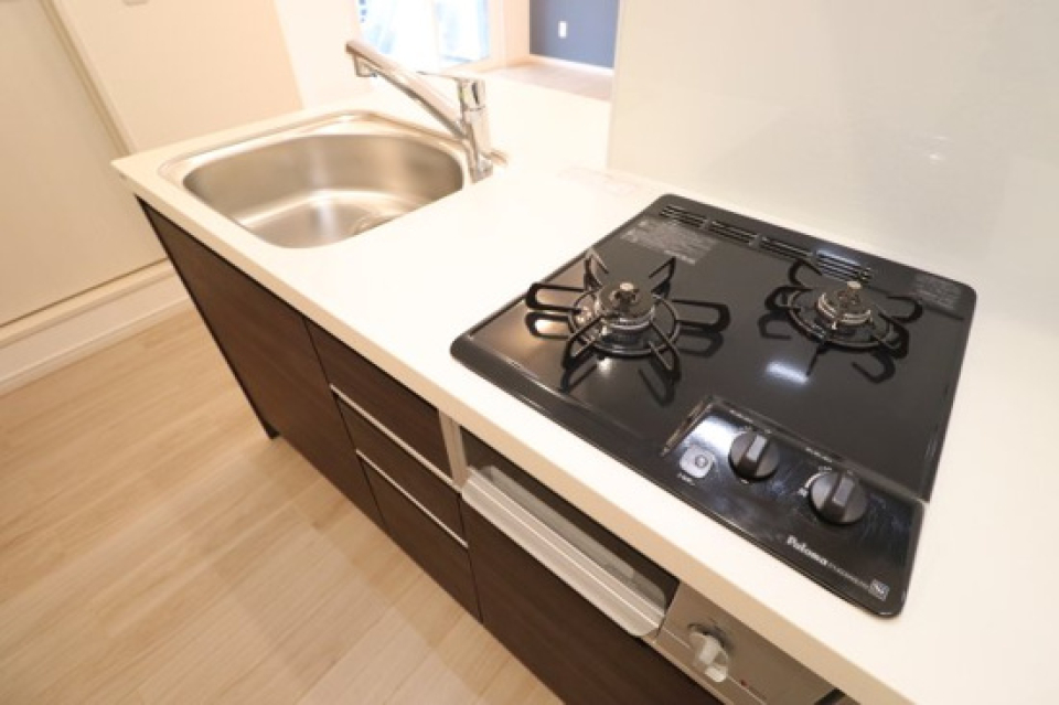 2口ガスコンロとグリル付き