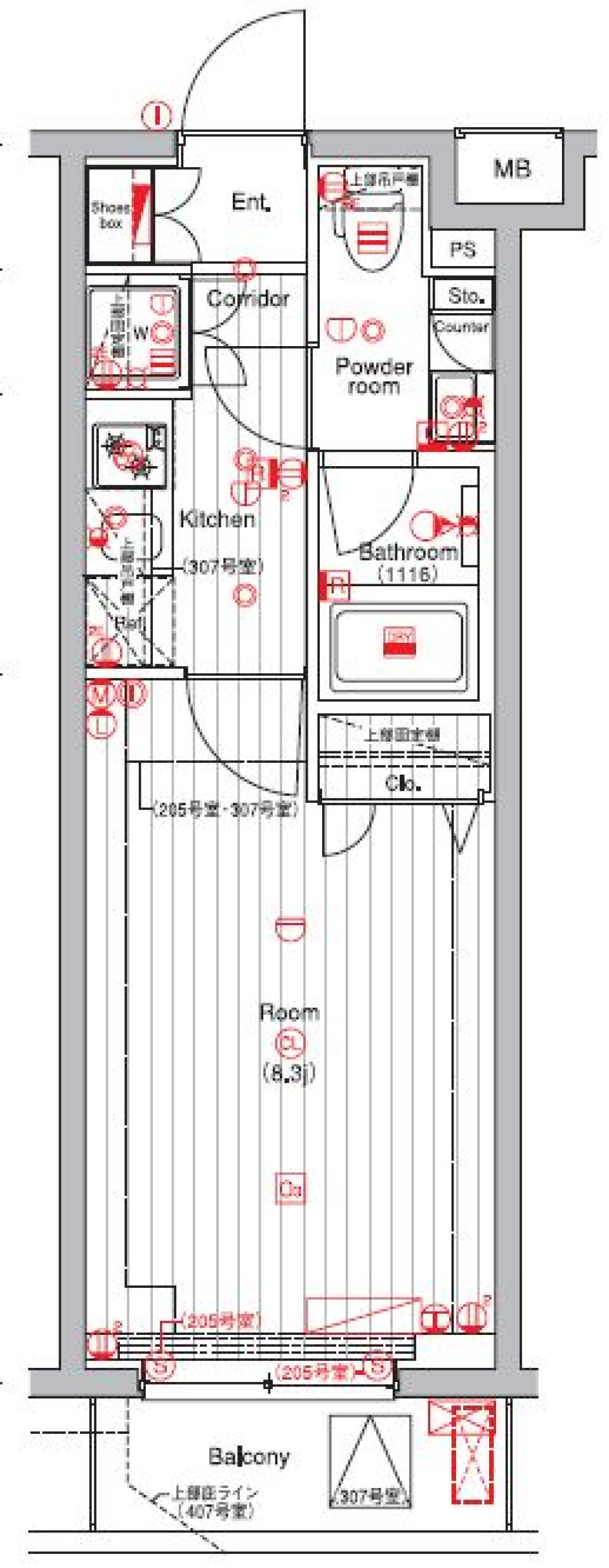 プレミアムキューブM赤坂檜町　307号室［ペット可］の間取り図