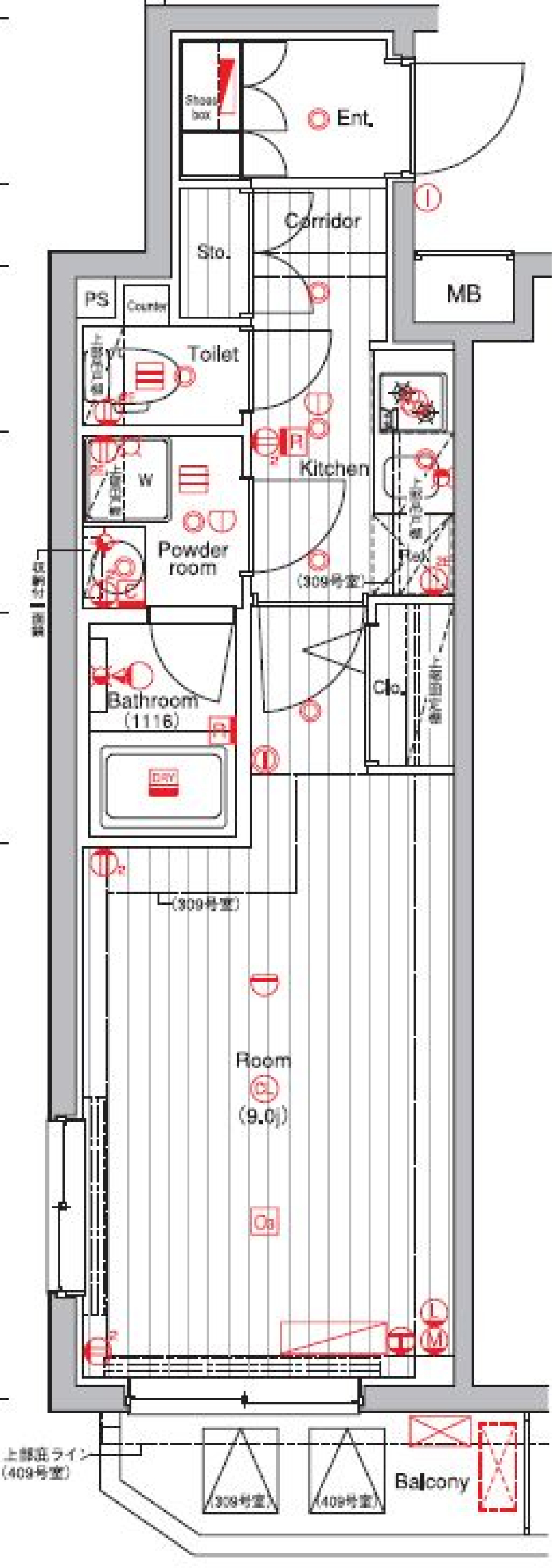 プレミアムキューブM赤坂檜町　309号室［ペット可］の間取り図