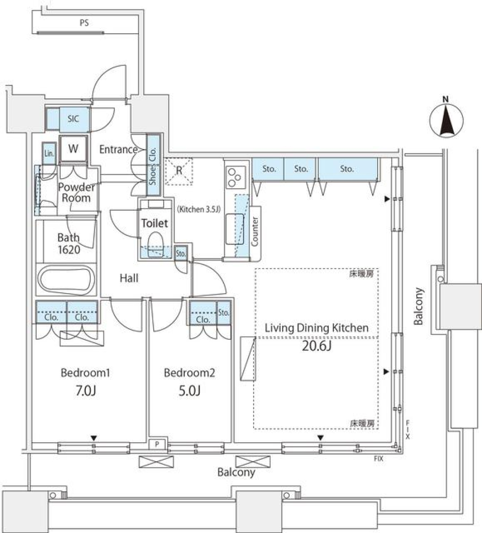 プラウドタワー東五反田　2106号室の間取り図