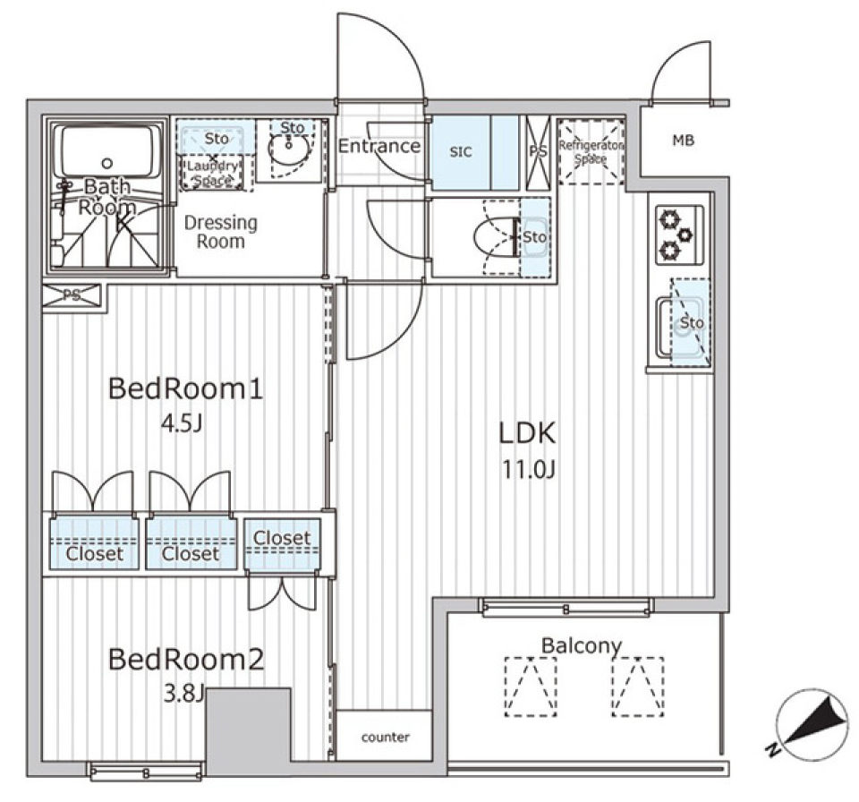 ビエラコート日本橋久松町　1102号室［ペット可］の間取り図